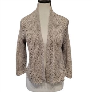 NWT Eileen Fisher $378 Taupe Sequin Chainmail Mesh 3/4 Sleeve Crop Cardi Sz PM